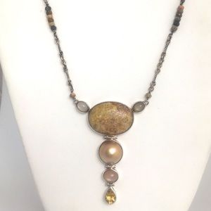 Bali sterling coral citrine pearl pendant necklace